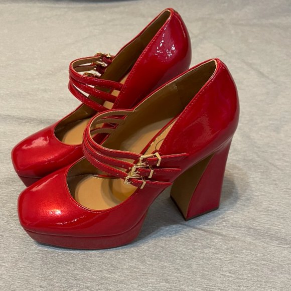 Jessica Simpson Mary Jane Platform Pumps Womens 8 1/5 Strappy, New, Red - Picture 3 of 10